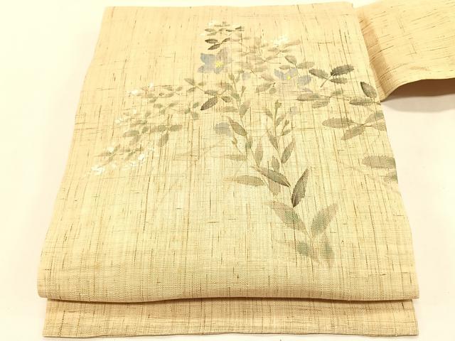平和屋着物*夏物 染色作家 桐山紫香 手描き 九寸名古屋帯 桔梗 麻 逸品 CABJ4745fb
