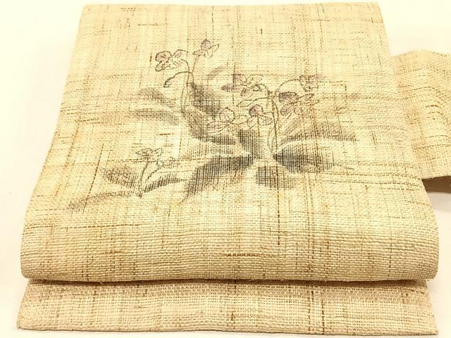 平和屋着物*夏物 九寸名古屋帯 手描き 枝花文 麻 逸品 CABJ4750fb