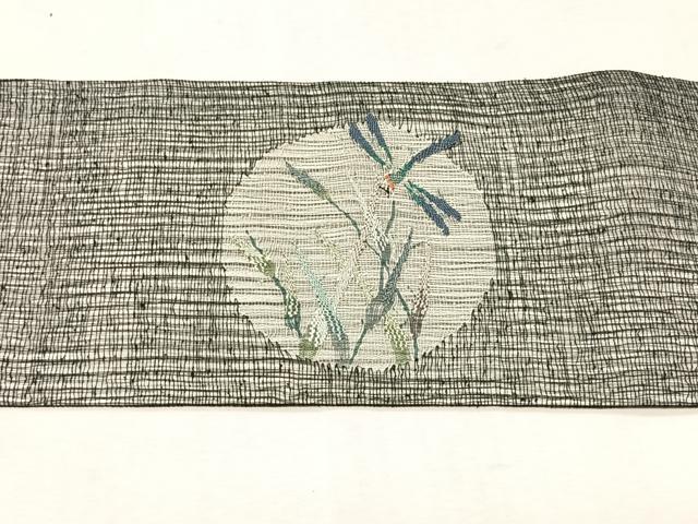 平和屋着物*夏物 九寸名古屋帯 すくい織 トンボ 枝葉文 金銀糸 正絹 逸品 CABJ4753fb