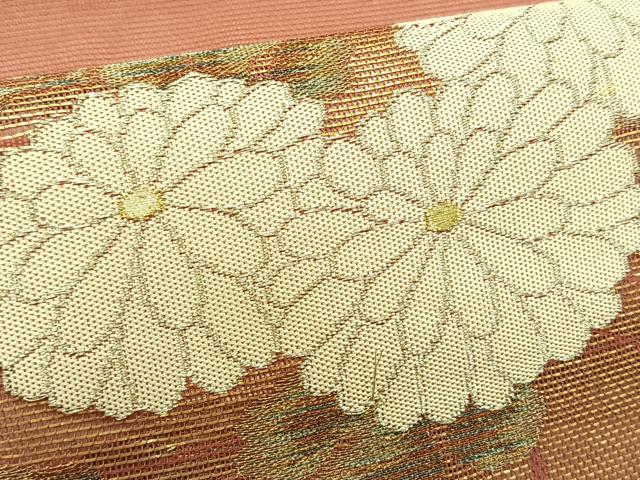 平和屋着物*夏物 九寸名古屋帯 枝菊文 金銀糸 正絹 逸品 CABJ4756fb