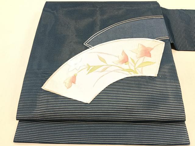 平和屋着物*夏物 九寸名古屋帯 駒刺繍 総刺繍 地紙重ね桔梗文 正絹 逸品 CABJ4761fb