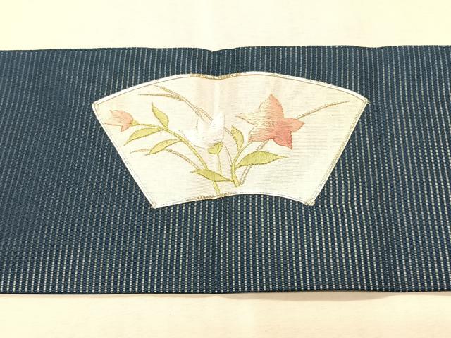 平和屋着物*夏物 九寸名古屋帯 駒刺繍 総刺繍 地紙重ね桔梗文 正絹 逸品 CABJ4761fb