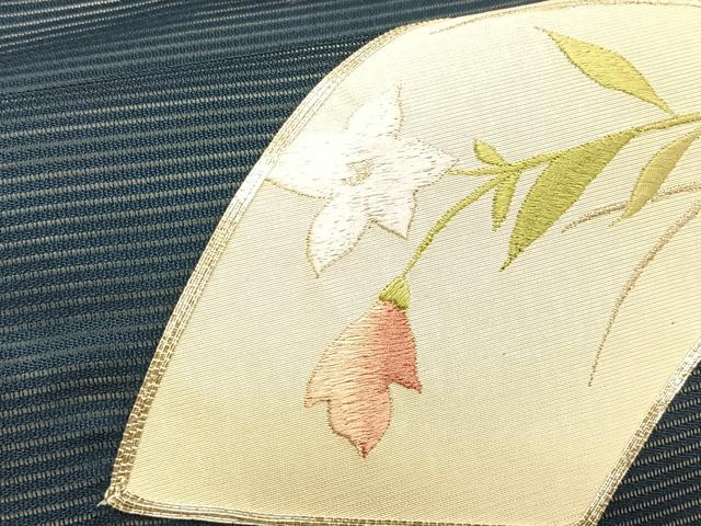 平和屋着物*夏物 九寸名古屋帯 駒刺繍 総刺繍 地紙重ね桔梗文 正絹 逸品 CABJ4761fb