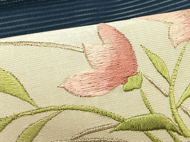 平和屋着物*夏物 九寸名古屋帯 駒刺繍 総刺繍 地紙重ね桔梗文 正絹 逸品 CABJ4761fb