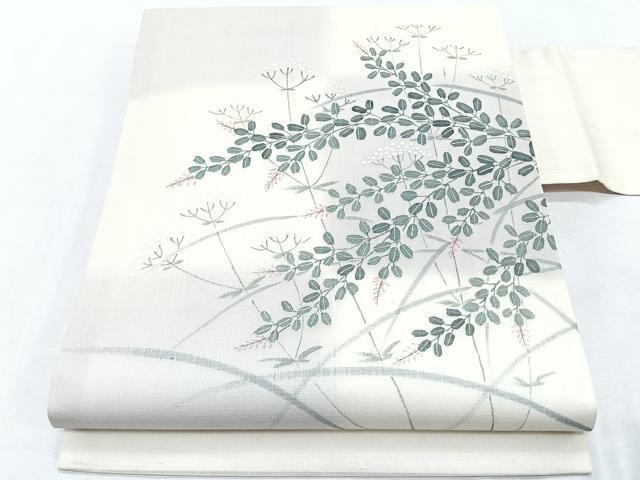 平和屋着物*夏物 九寸名古屋帯 手描き 草花文 正絹 逸品 CABJ4764fb
