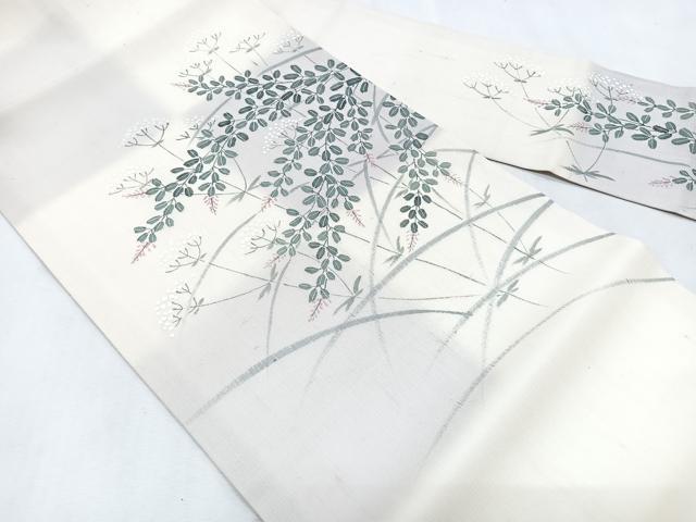 平和屋着物*夏物 九寸名古屋帯 手描き 草花文 正絹 逸品 CABJ4764fb