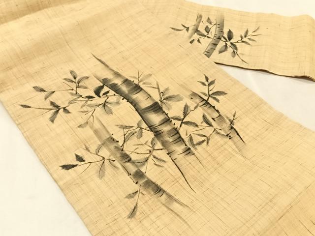 平和屋着物*夏物 九寸名古屋帯 手描き 枝葉竹文 麻 逸品 CABJ4765fb