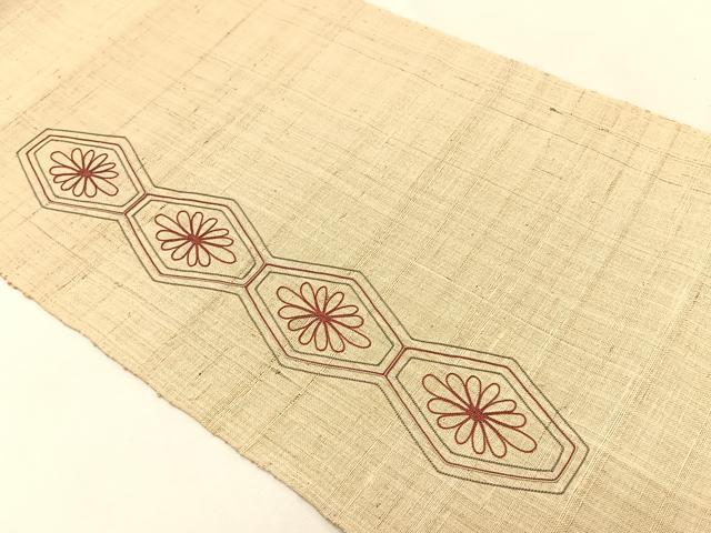 平和屋着物*夏物 八寸名古屋帯 総刺繍 亀甲花文 正絹 逸品 CABJ4766fb