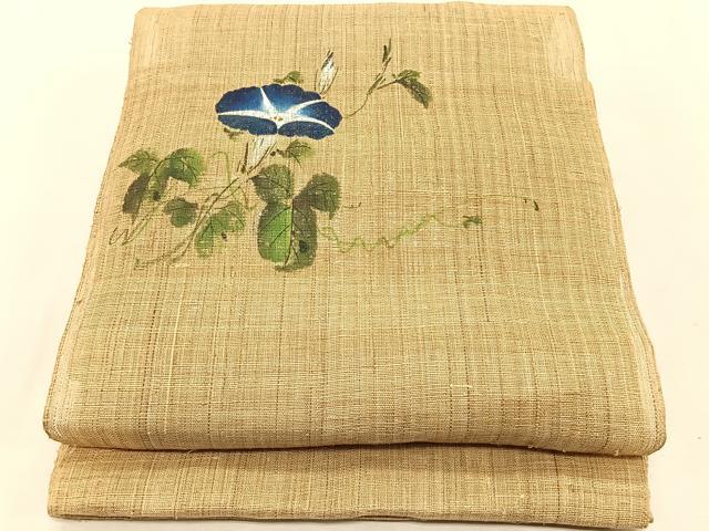平和屋着物*夏物 八寸名古屋帯 手描き 朝顔 帯反物 麻 逸品 CABJ4767fb