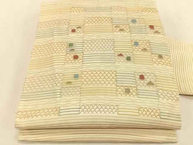 平和屋着物*夏物 八寸名古屋帯 絽綴れ 幾何学文様 金銀糸 正絹 逸品 CABJ4770fb