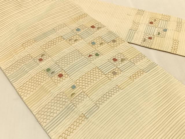 平和屋着物*夏物 八寸名古屋帯 絽綴れ 幾何学文様 金銀糸 正絹 逸品 CABJ4770fb