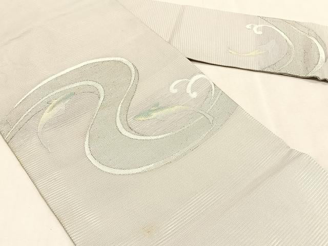 平和屋着物*夏物 九寸名古屋帯 魚 流水文 銀糸 正絹 逸品 CABJ4772fb