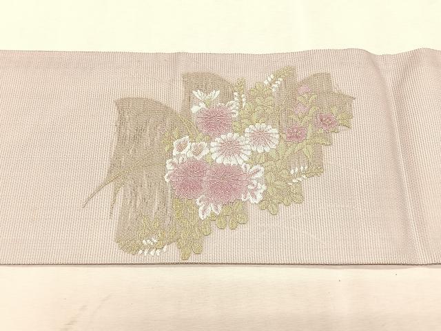 平和屋着物*夏物 九寸名古屋帯 竹垣枝菊文 金糸 正絹 逸品 CABJ4773fb