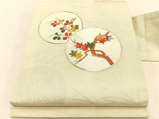 平和屋着物*夏物 九寸名古屋帯 駒刺繍 枝楓萩丸文 金銀糸 正絹 逸品 CABJ4777fb