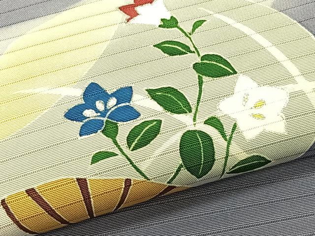 平和屋着物*夏物 絽塩瀬 九寸名古屋帯 団扇桔梗文 銀彩 正絹 逸品 CABJ4785fb