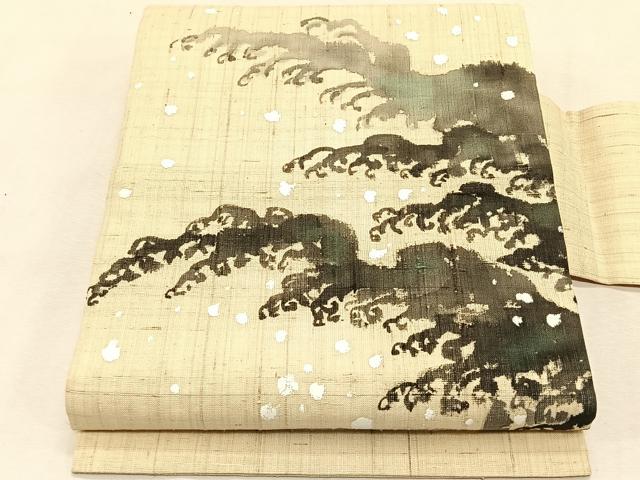 平和屋着物*夏物 九寸名古屋帯 手描き 紬地 立波文 正絹 逸品 CABJ4792fb