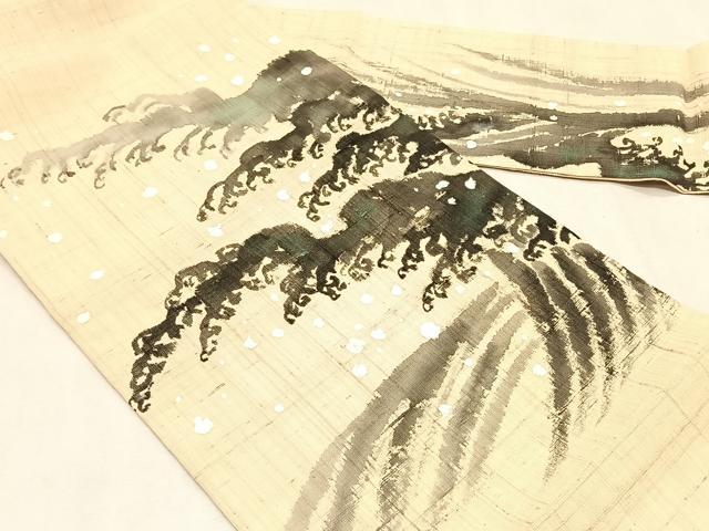 平和屋着物*夏物 九寸名古屋帯 手描き 紬地 立波文 正絹 逸品 CABJ4792fb