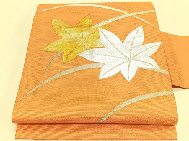 平和屋着物*夏物 九寸名古屋帯 楓文 金銀糸 正絹 逸品 CABJ4798fb