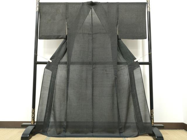 平和屋着物*夏物 お召 紗 間道 黒地 正絹 逸品 CABJ4805hy