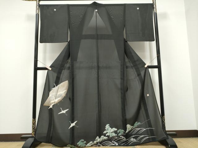 平和屋着物*夏物 黒留袖 作家物 駒刺繍 飛鶴浜松文 正絹 逸品 CABJ4807hy