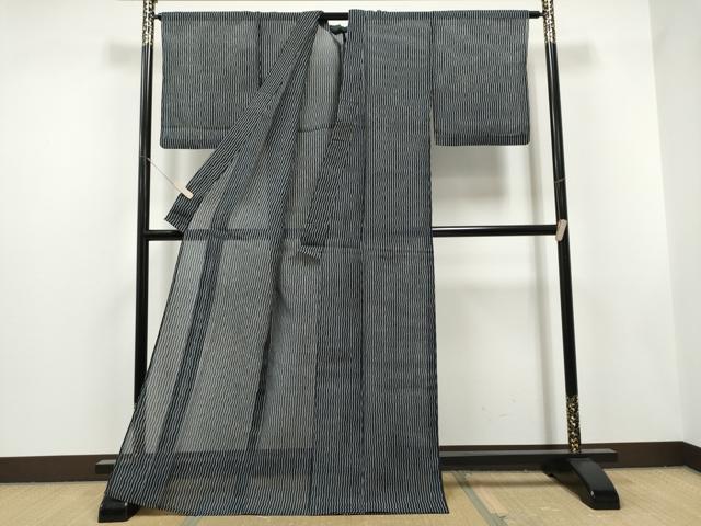 平和屋着物*夏物 小紋・浴衣兼用 綿絹紅梅 よろけ縞 絹綿 逸品 CABJ4817hy