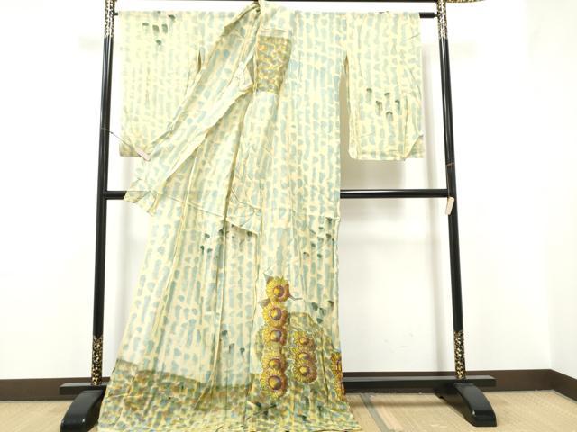 平和屋着物*夏物 訪問着 紗紬 手描き 向日葵 仮絵羽 正絹 逸品 未使用 CABJ4830hy