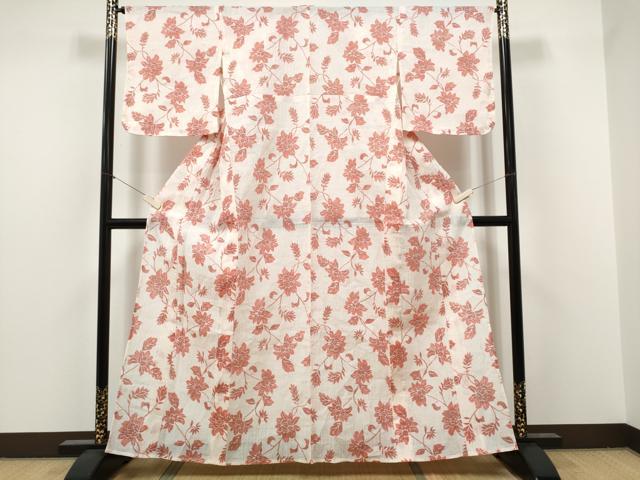 平和屋着物*夏物 本場小千谷ちぢみ 更紗花文 正絹 逸品 CABJ4833hy