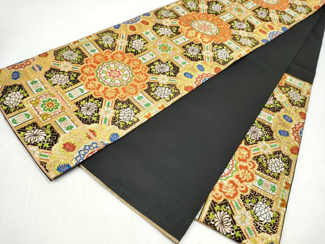 平和屋着物●六通柄 本袋帯 唐華文蜀江錦 黒地 金糸 正絹 逸品 CABJ4852hy