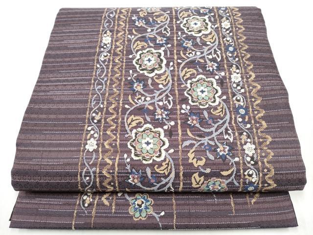 平和屋着物●両面 六通柄袋帯 花唐草文 金糸 さが美扱い 正絹 逸品 CABJ4860hy