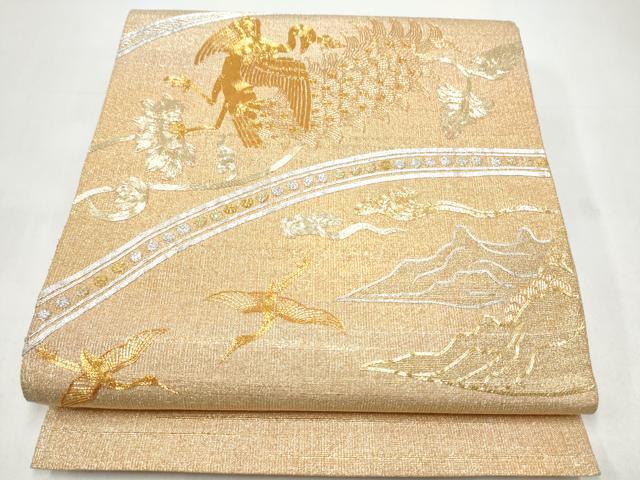 平和屋着物●桝屋高尾 (ねん金綴錦) 太鼓柄袋帯 駒刺繍 段霞文 金糸 正絹 逸品 CABJ4872hy