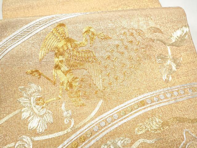 平和屋着物●桝屋高尾 (ねん金綴錦) 太鼓柄袋帯 駒刺繍 段霞文 金糸 正絹 逸品 CABJ4872hy