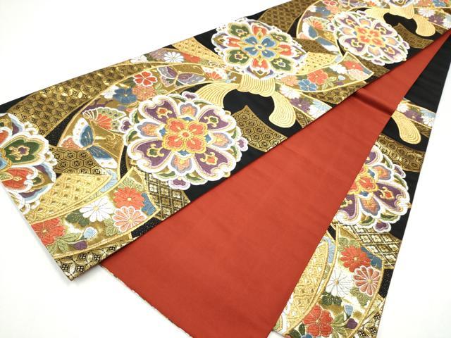 平和屋着物●六通柄袋帯 唐織 束ね熨斗花蝶文 黒地 金糸 正絹 逸品 CABJ4876hy