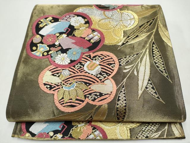 平和屋着物●六通柄袋帯 唐織 舞花文 黒地 金糸 正絹 逸品 CABJ4877hy