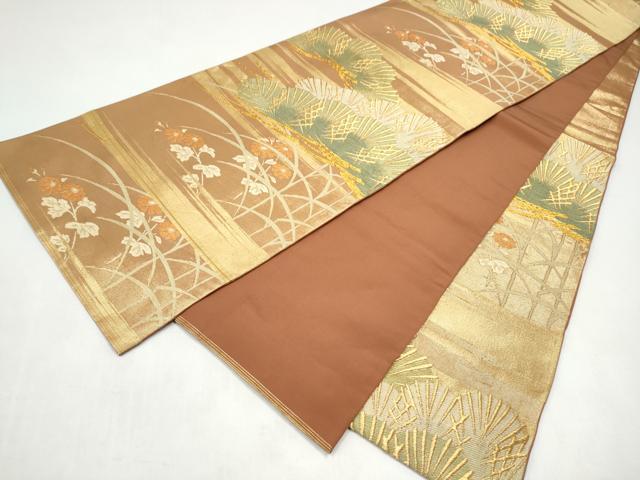 平和屋着物●西陣 川島織物 六通柄 本袋帯 松 金糸 正絹 逸品 CABJ4888hy