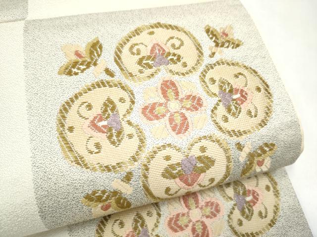 平和屋着物●六通柄袋帯 市松花文 正絹 逸品 CABJ4889hy
