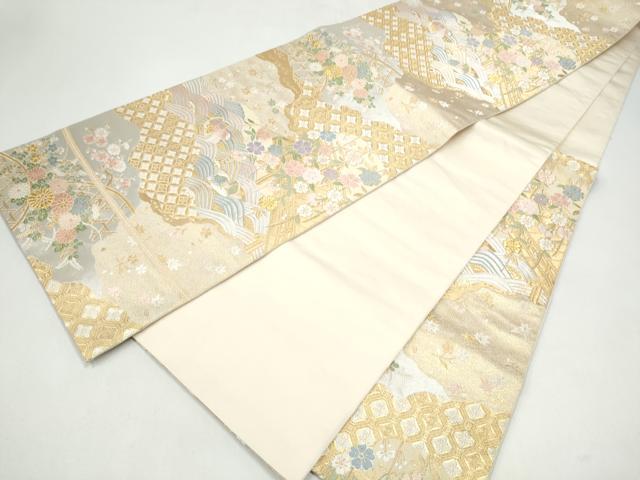 平和屋着物●西陣 服部織物謹製 六通柄袋帯 唐織 渡橋鴛鴦花文 金銀糸 正絹 逸品 CABJ4895hy