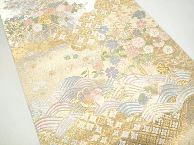 平和屋着物●西陣 服部織物謹製 六通柄袋帯 唐織 渡橋鴛鴦花文 金銀糸 正絹 逸品 CABJ4895hy