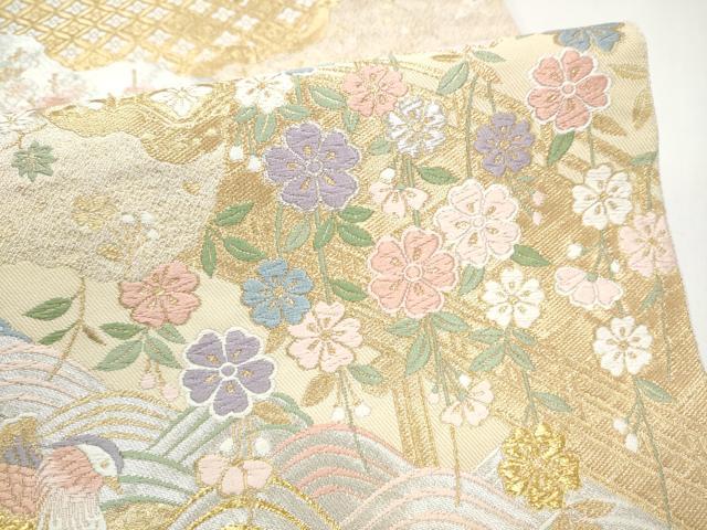 平和屋着物●西陣 服部織物謹製 六通柄袋帯 唐織 渡橋鴛鴦花文 金銀糸 正絹 逸品 CABJ4895hy