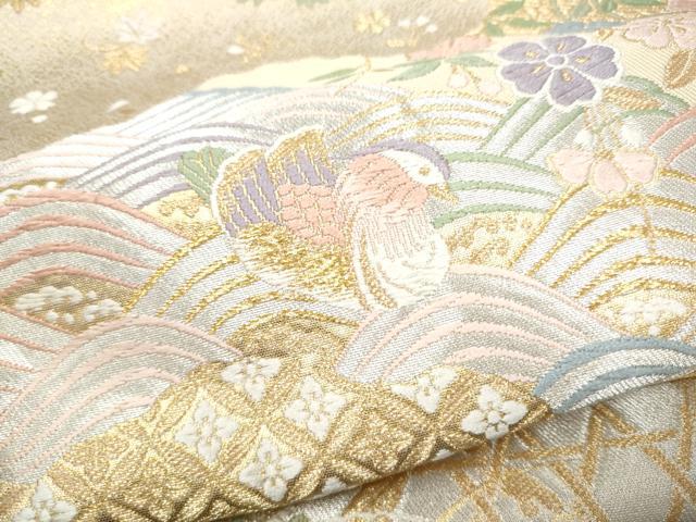 平和屋着物●西陣 服部織物謹製 六通柄袋帯 唐織 渡橋鴛鴦花文 金銀糸 正絹 逸品 CABJ4895hy