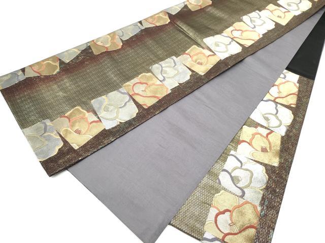 平和屋着物●染色作家 草野一騎 六通柄袋帯 椿 金銀糸 正絹 逸品 CABJ4906hy