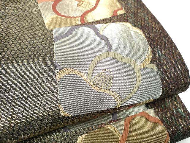 平和屋着物●染色作家 草野一騎 六通柄袋帯 椿 金銀糸 正絹 逸品 CABJ4906hy