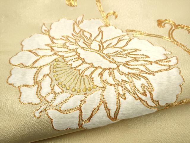 平和屋着物●太鼓柄袋帯 総刺繍 駒刺繍 花唐草文 正絹 逸品 CABJ4921hy
