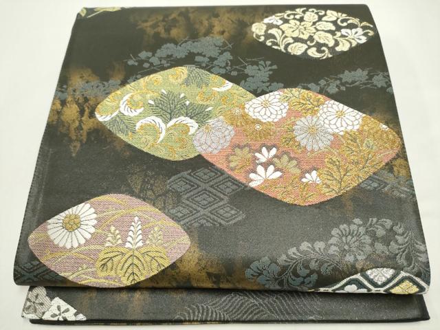 平和屋着物●西陣 高島織物謹製 六通柄袋帯 草花文 青銅箔 正絹 逸品 CABJ4927hy