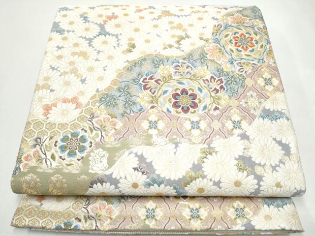 平和屋着物●六通柄袋帯 唐織 紹巴 千寿菊花文 金糸 正絹 逸品 CABJ4931hy