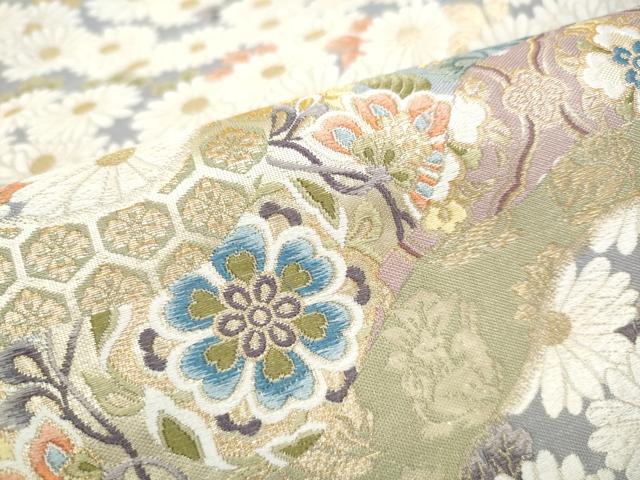 平和屋着物●六通柄袋帯 唐織 紹巴 千寿菊花文 金糸 正絹 逸品 CABJ4931hy