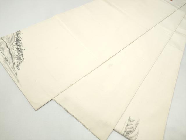 平和屋着物●太鼓柄袋帯 作家物 手描き 紬地 遠山風景文 正絹 逸品 CABJ4934hy