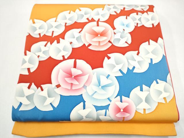 平和屋着物●全通柄袋帯 ろうけつ染 舞花文 正絹 逸品 CABJ4935hy