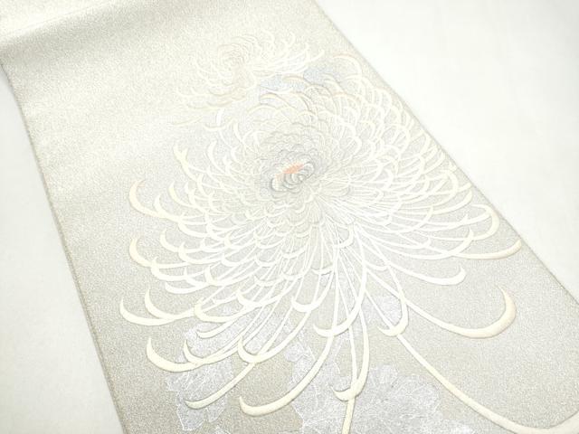 平和屋着物●太鼓柄袋帯 総刺繍 綴れ 乱菊 銀彩 正絹 逸品 CABJ4936hy