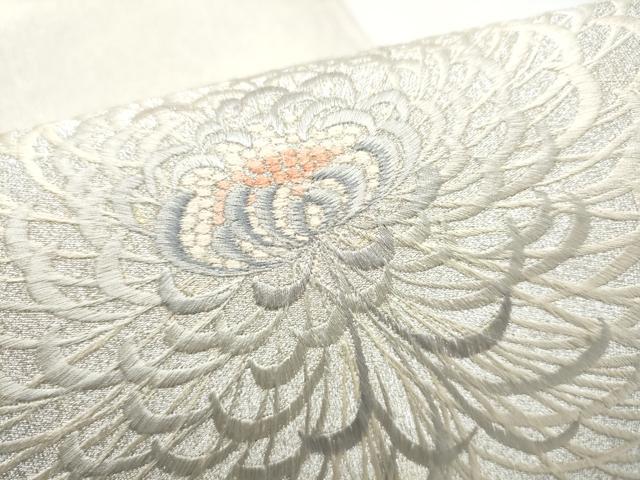 平和屋着物●太鼓柄袋帯 総刺繍 綴れ 乱菊 銀彩 正絹 逸品 CABJ4936hy