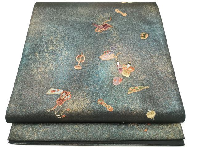 平和屋着物●袋帯 総刺繍 宝尽くし文 金糸 引箔 正絹 逸品 CABJ4943hy
